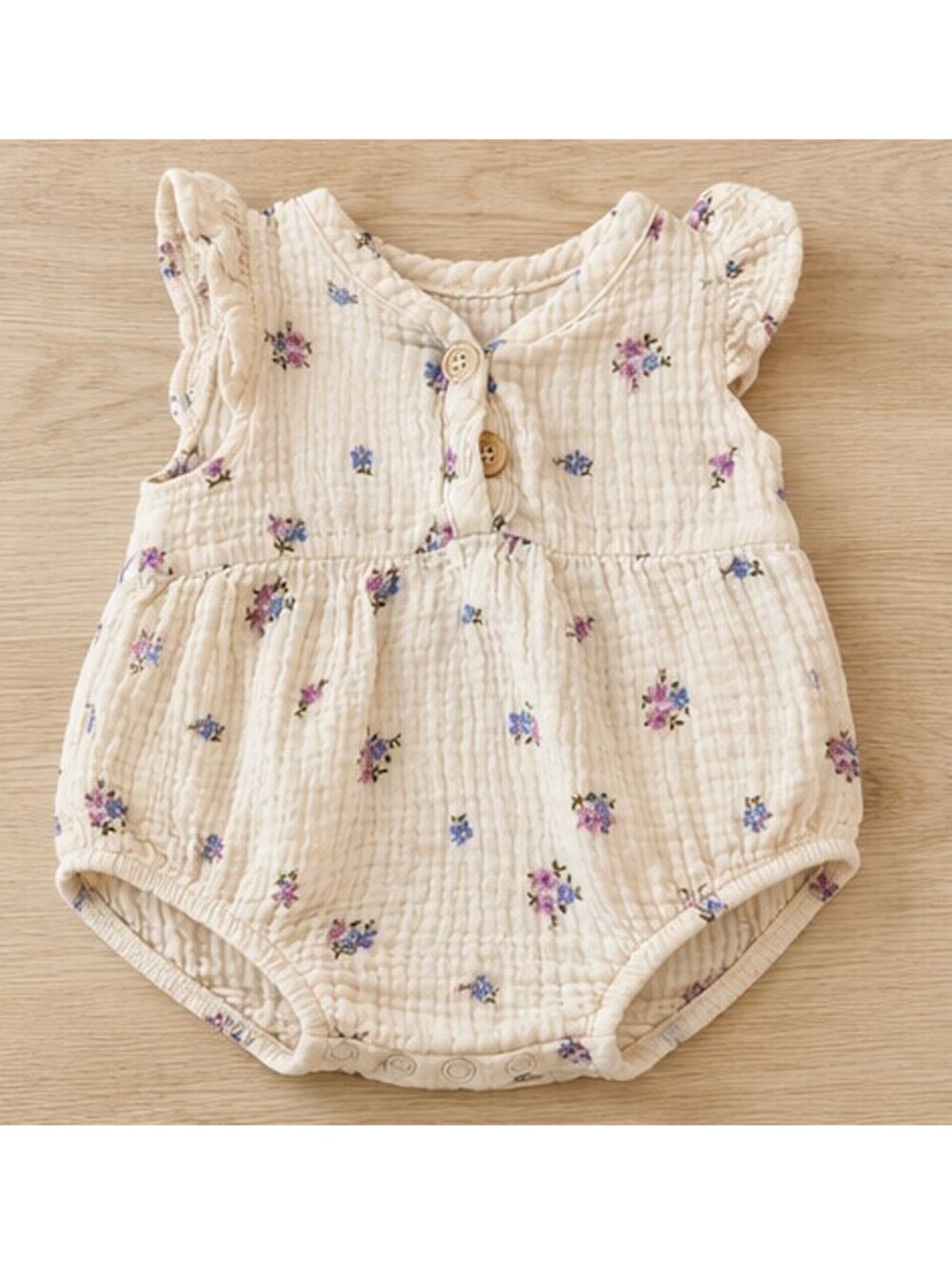 Baby Girl Floral Print Cotton Romper with Button Detail
